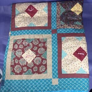 Handmade Quilt Blanket Quilted Squares 78 By 42”